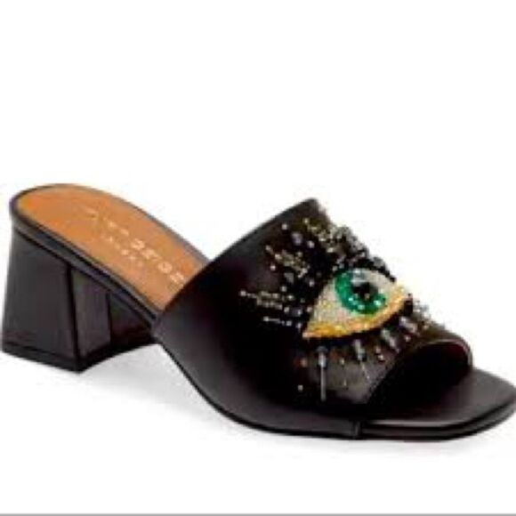 KURT GEIGER LONDON black OLIVE Embellished Eye Block Heel mule Sandals size - Picture 1 of 8